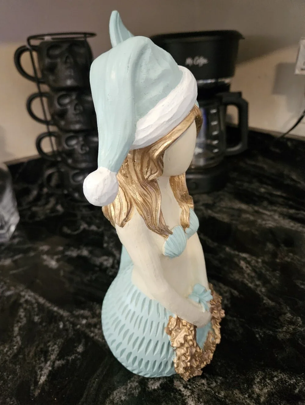 Fancy That Holiday Christmas Mermaid Figurine – Pastel Blue & Gold, 8” Resin